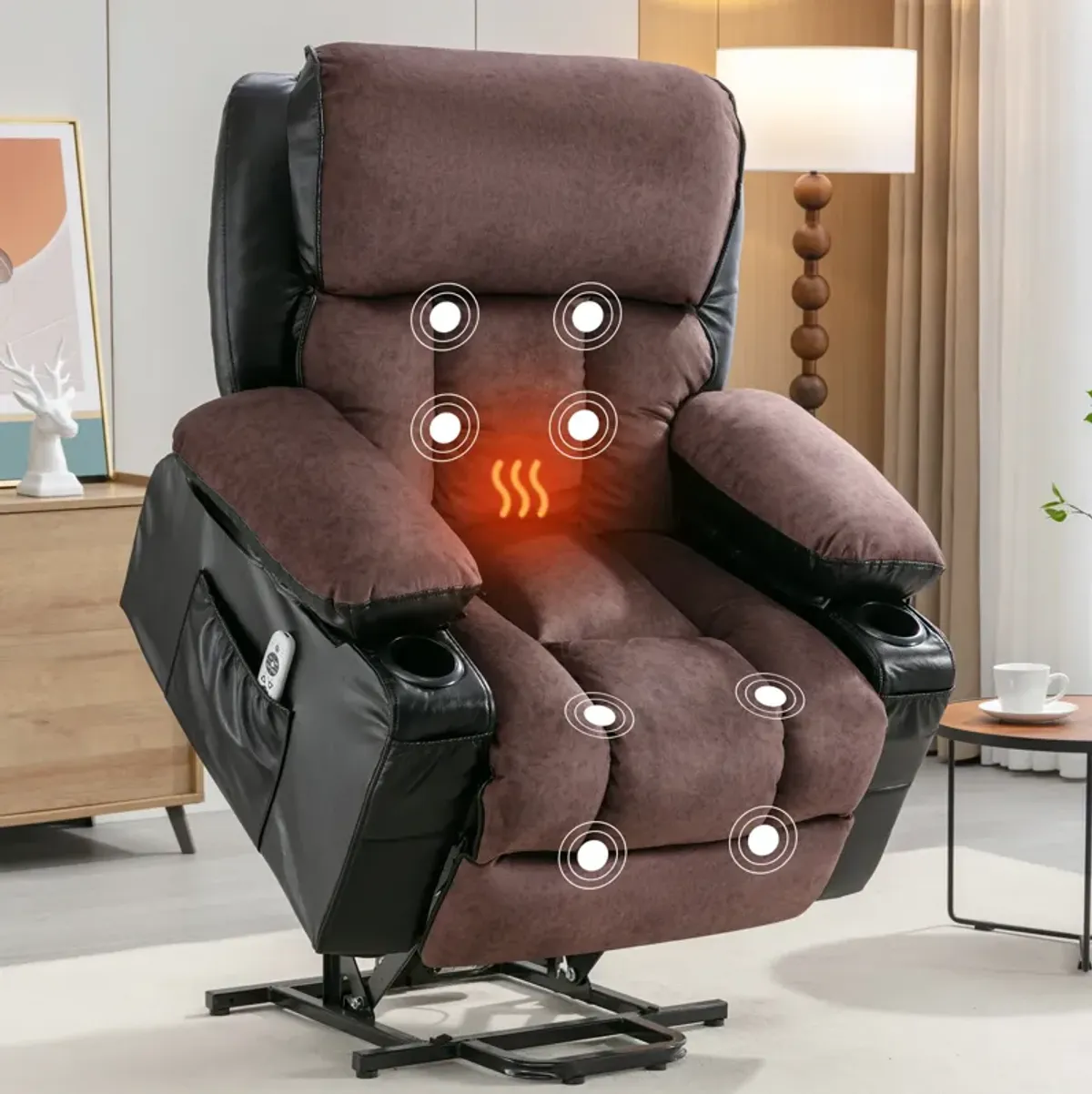 38.58 in. W Leather Recliner with Remote Control, Tufted and Storage