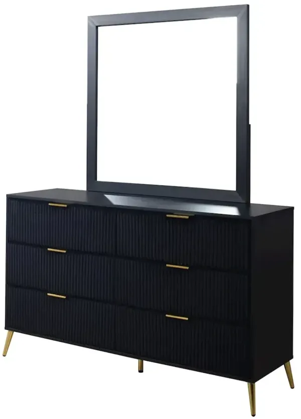 New Classic Furniture Kailani Wood 6-Drawer Dresser with Mirror, Black