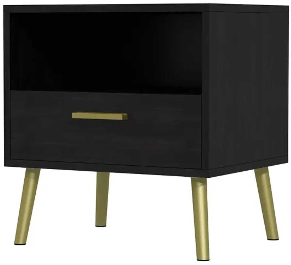 Nightstands Bedside Tables End Tables with Drawer & Open Shelf, Gold Metal Legs,for Bedroom Living Room(19.5”W x 15.6”D x 20”H)