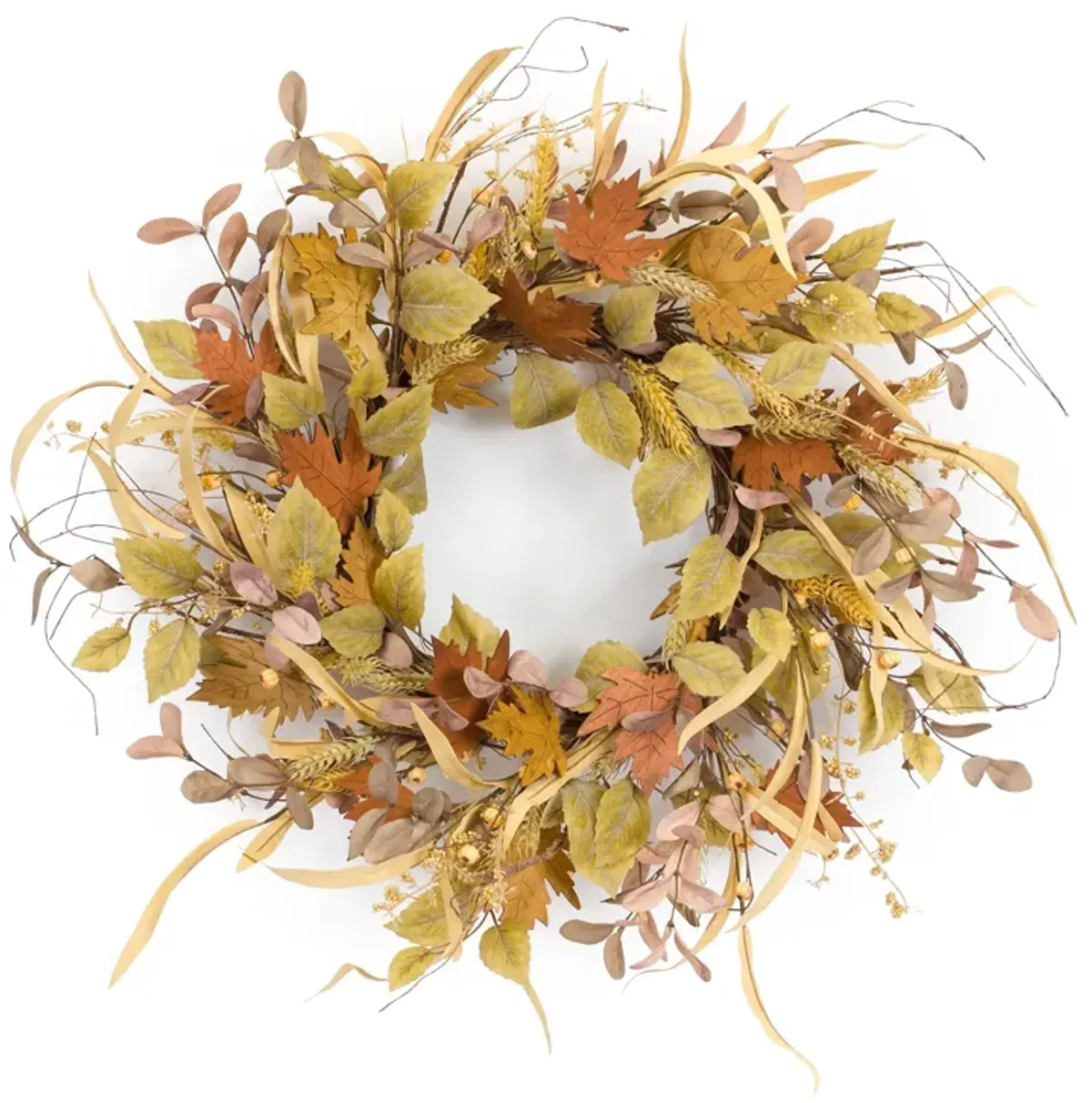 Fall Leaf and Mini Pumpkin Wreath for Autumn Home or Front Door Décor