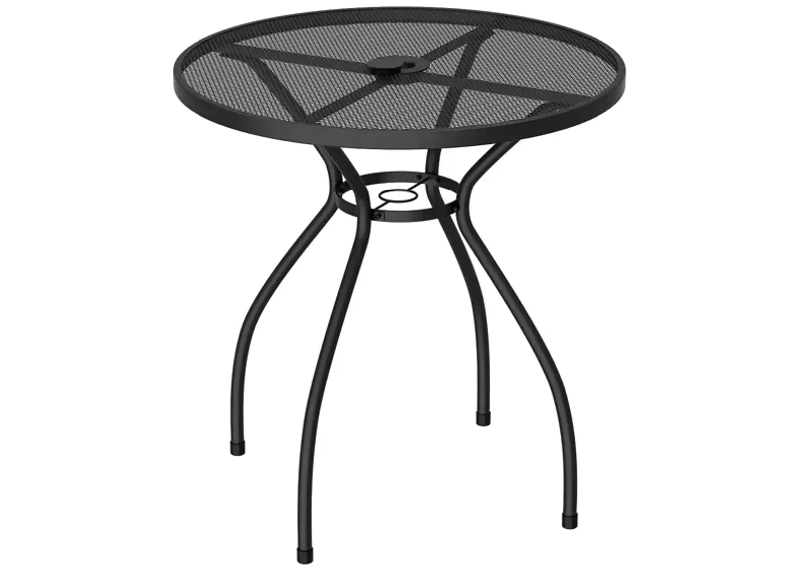 Round Patio Bistro Table, Outdoor Metal Dining Table with Umbrella Hole, Outdoor Table for Backyard Lawn Pool, Black