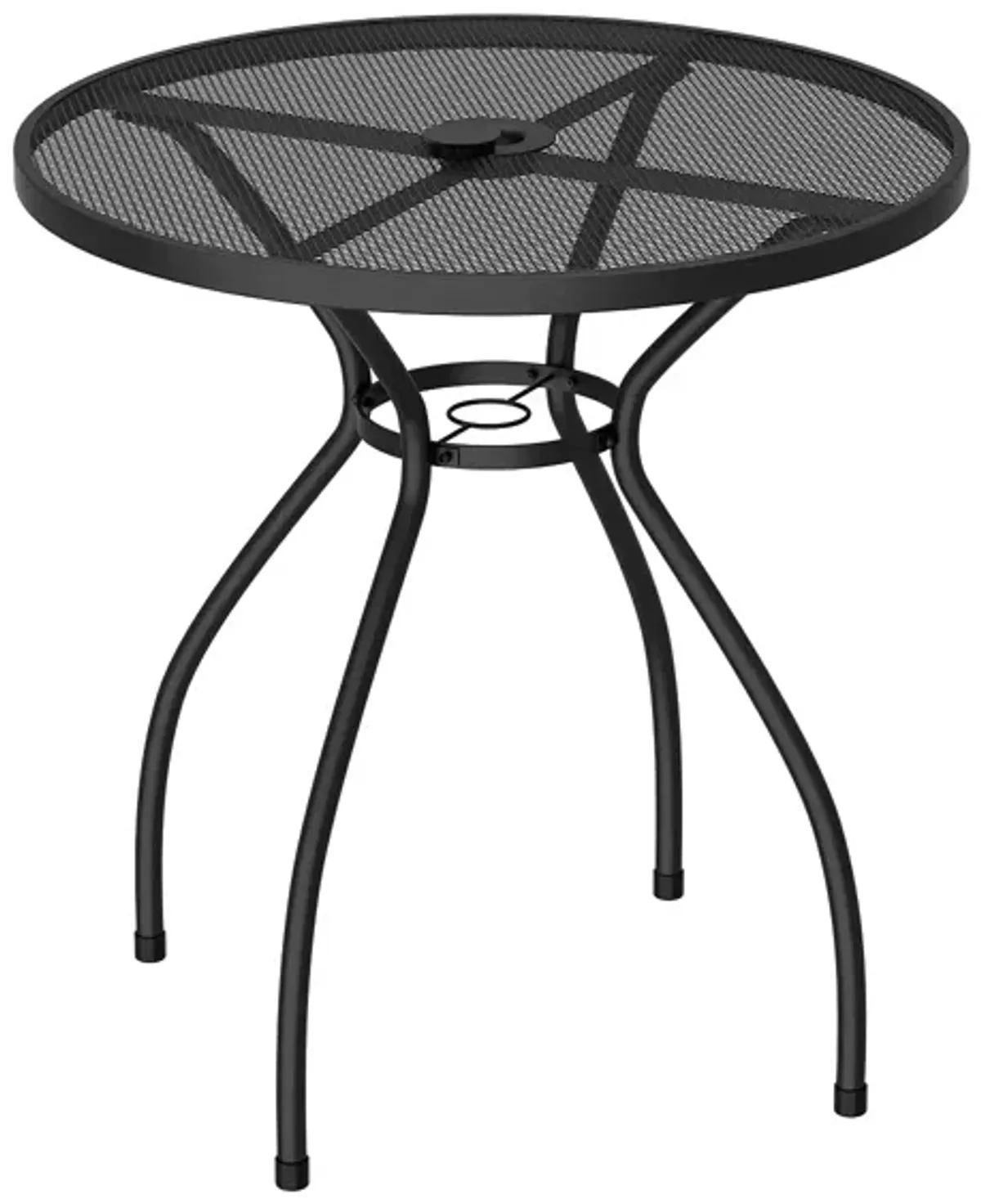 Round Patio Bistro Table, Outdoor Metal Dining Table with Umbrella Hole, Outdoor Table for Backyard Lawn Pool, Black