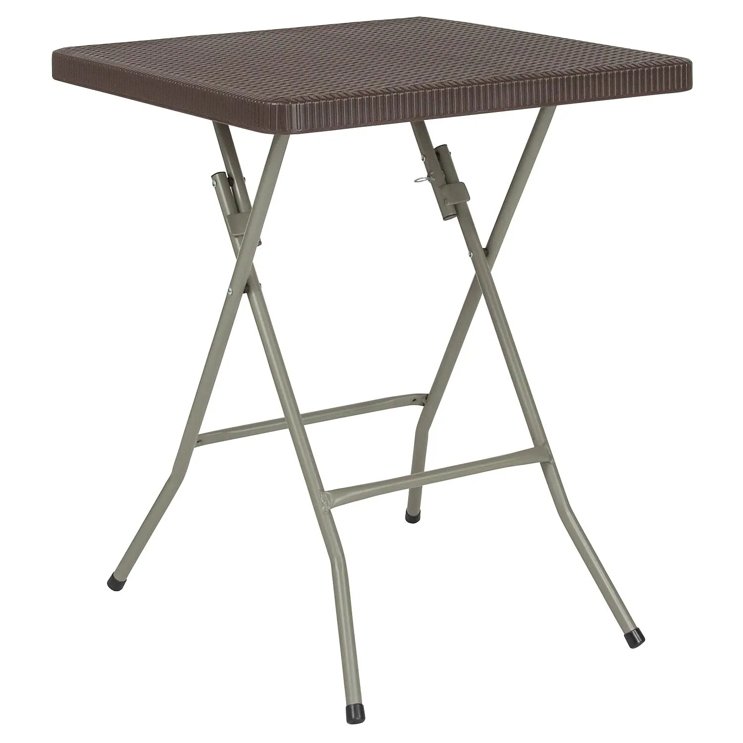 Flash Furniture Linburgh 1.95-Foot Square Brown Rattan Plastic Folding Table