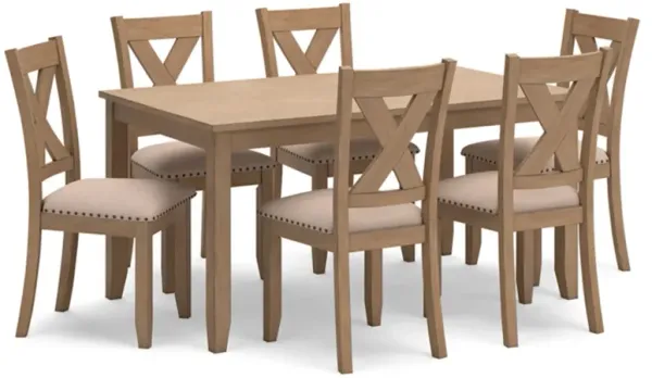 Sky Dining Set, Rectangular Table, 6 Polyester Upholstered Chairs, Brown - Benzara