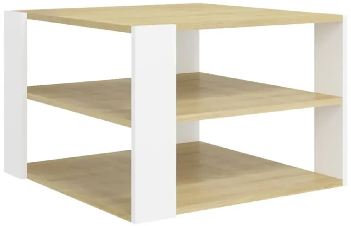 vidaXL Coffee Table Sonoma Oak and White 24"x24"x16" Chipboard