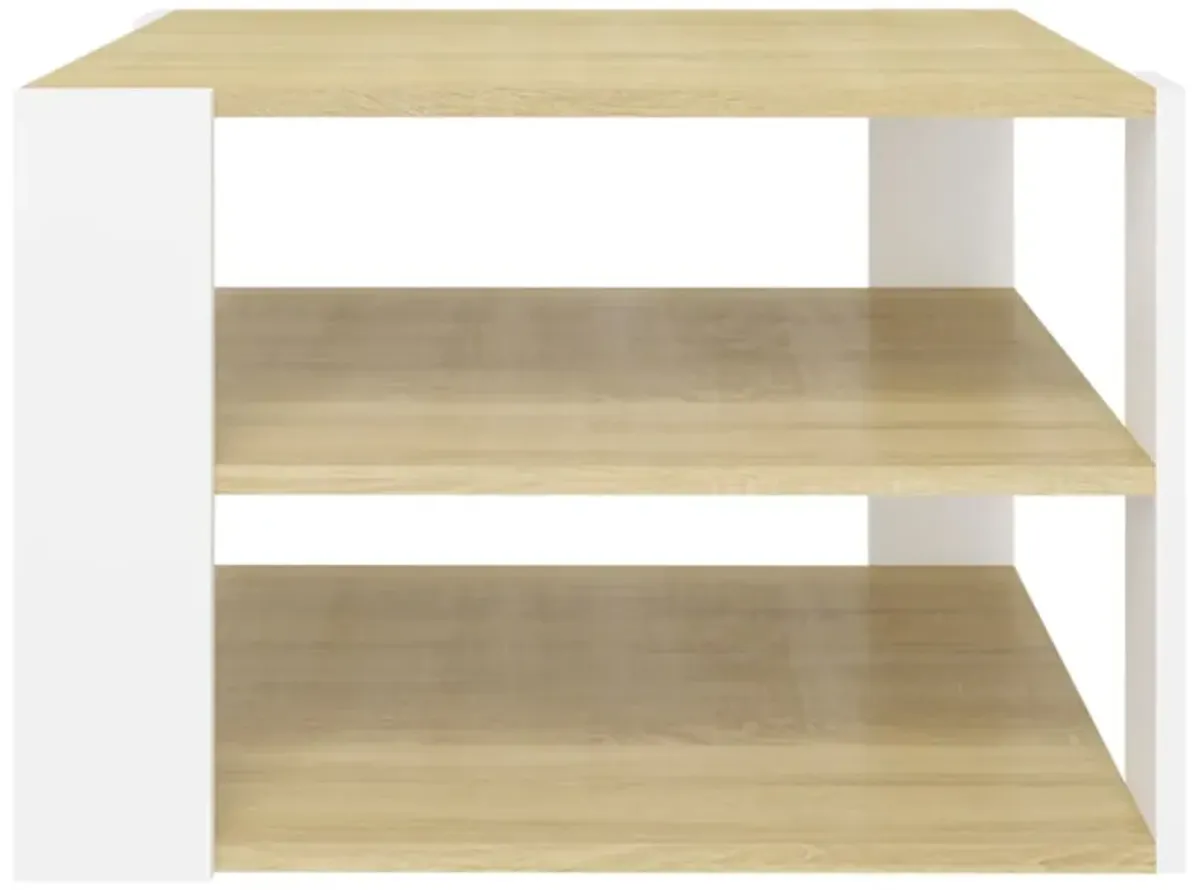 vidaXL Coffee Table Sonoma Oak and White 24"x24"x16" Chipboard