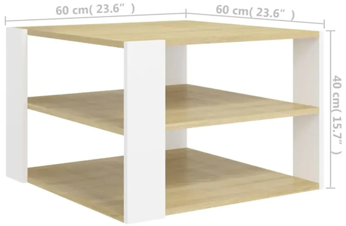 vidaXL Coffee Table Sonoma Oak and White 24"x24"x16" Chipboard