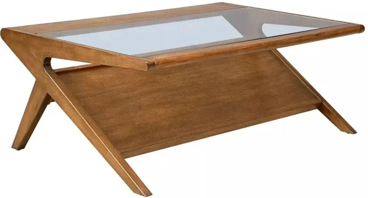 Belen Kox Rocket Pecan Coffee Table with Tempered Glass, Belen Kox