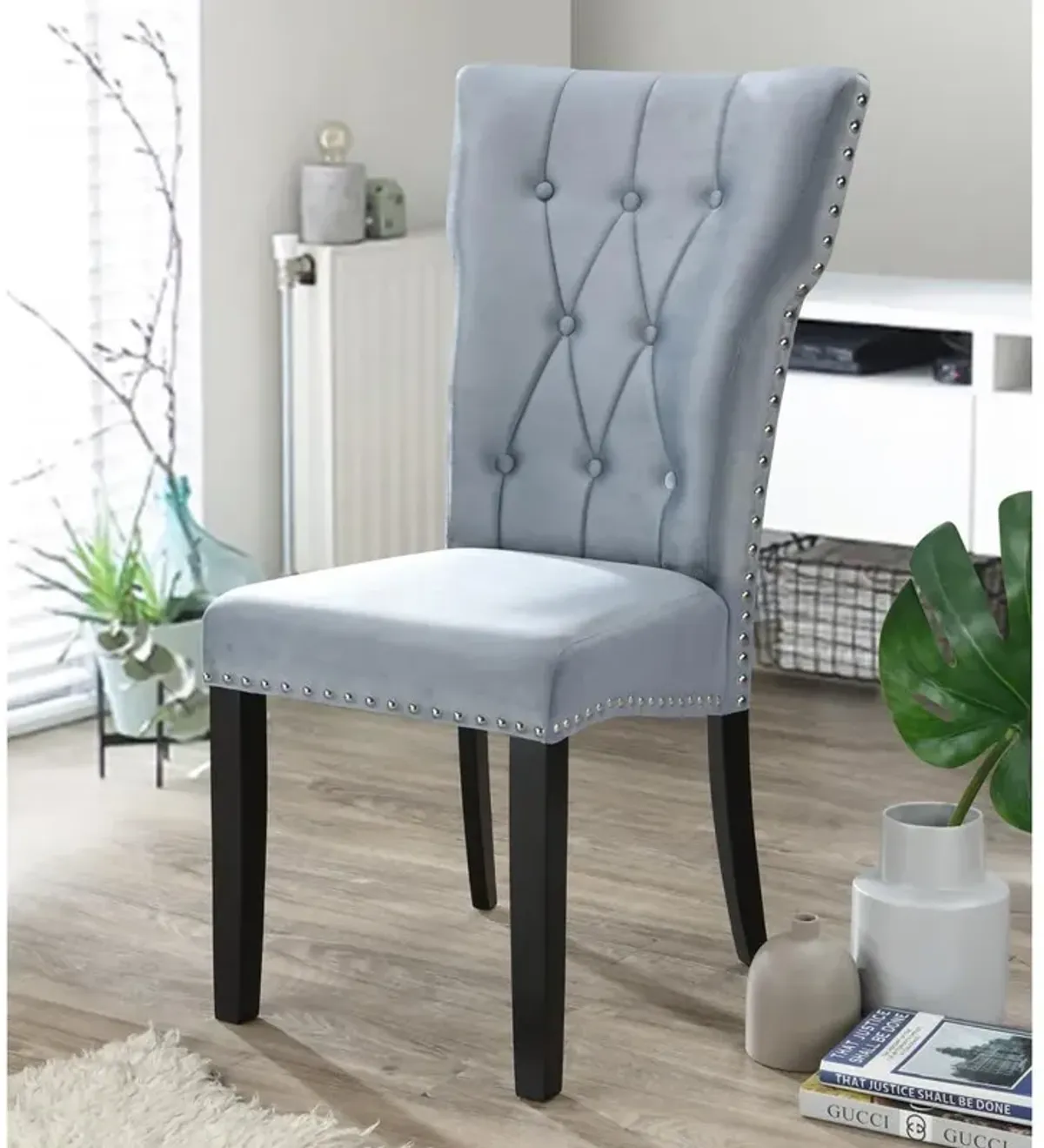 Better Home Products La Costa Velvet Tufted Dining Chair Set of 2 in Gray