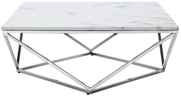 Inspired Home Isaan Marble Top Coffee Table with Stainless Steel Metal Base