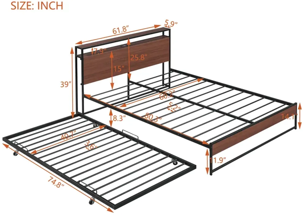 Merax Metal Platform Bed Frame with Trundle