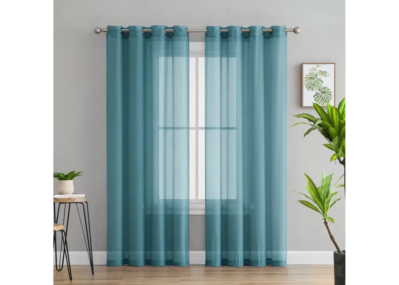 THD Basics 2 Piece Semi Sheer Voile Window Curtain Drapes Grommet Top Panels for Bedroom, Living Room & Kids Room - Set of 2 panels