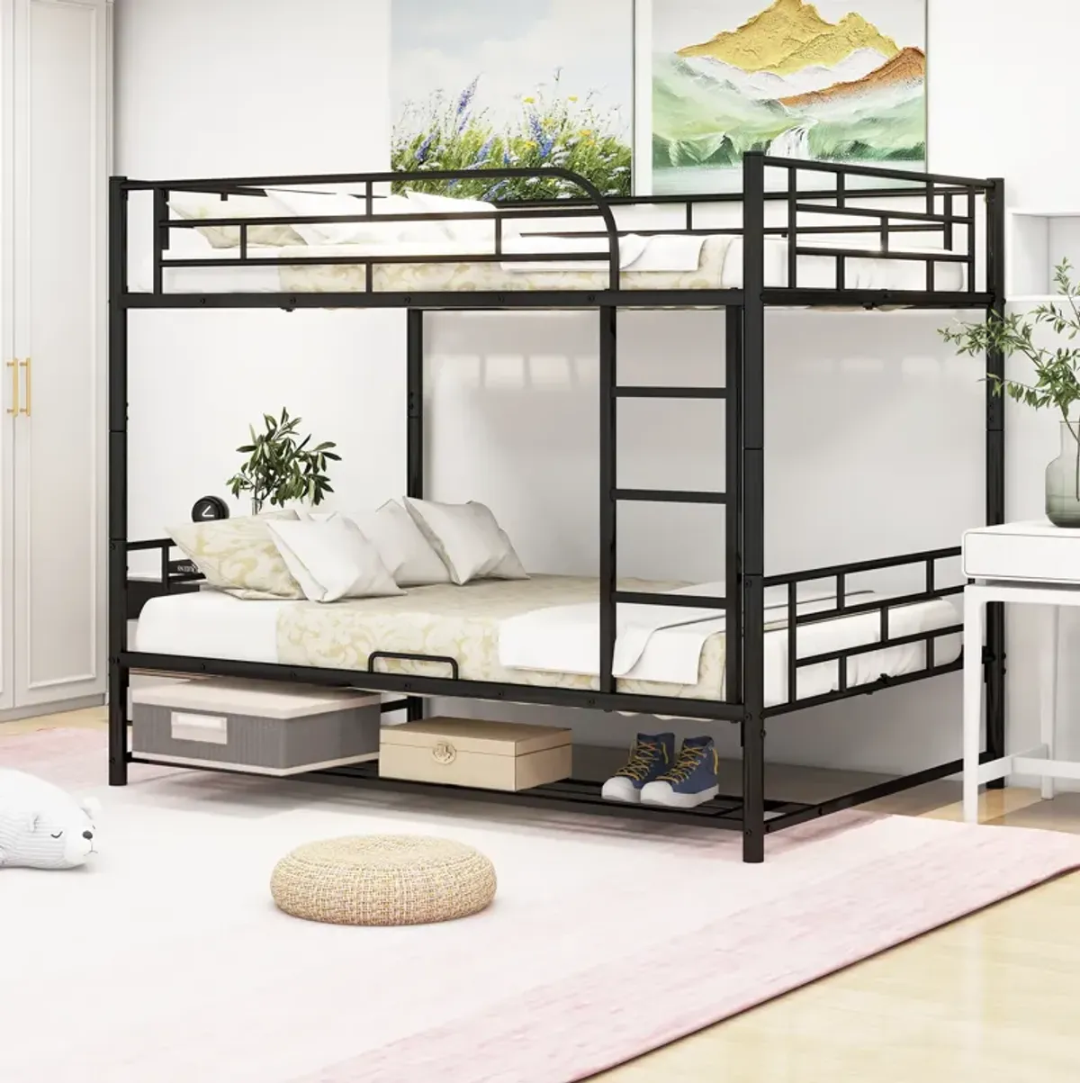 Merax Metal Bunk Bed with Shelf and Guardrails