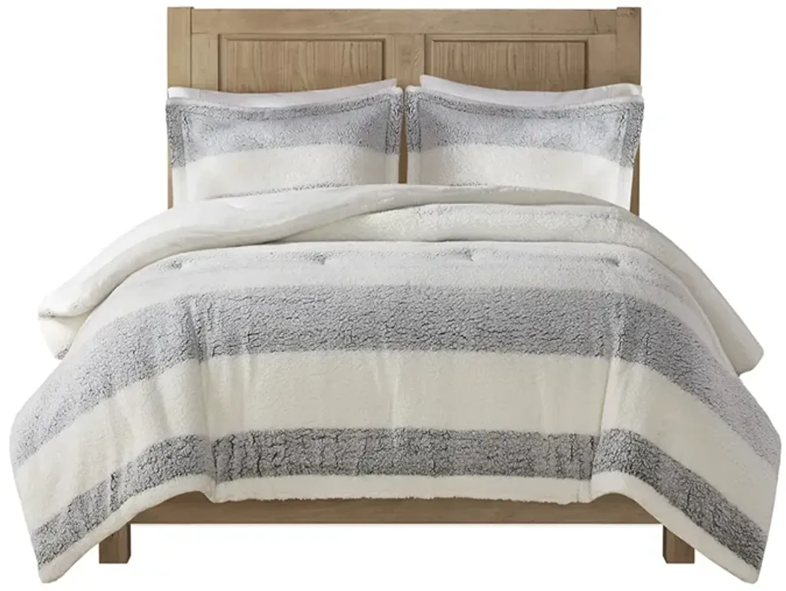 Gracie Mills Wilcox Farmhouse Stripe Sherpa Comforter Set