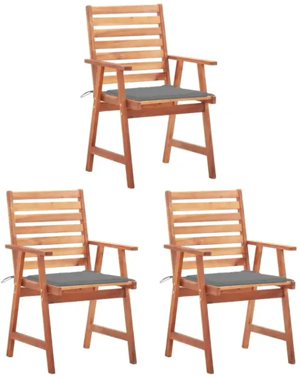 Outdoor Chair Set of 3 Natural Acacia Solid Acacia Wood Standard