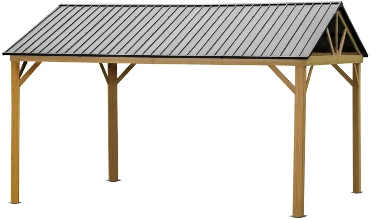 MONDAWE 12x14ft Hardtop Gazebo Outdoor Aluminum Gazebo with Galvanized Steel Gable Canopy for Patio Decks Backyard (Yellow-Brown)