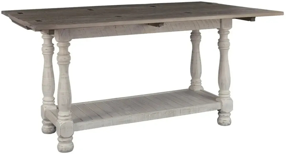 Flip Top Wooden Sofa Table with Open Bottom Shelf, Brown and Antique White-Benzara