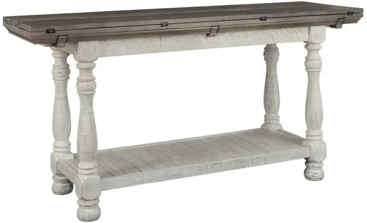 Flip Top Wooden Sofa Table with Open Bottom Shelf, Brown and Antique White-Benzara