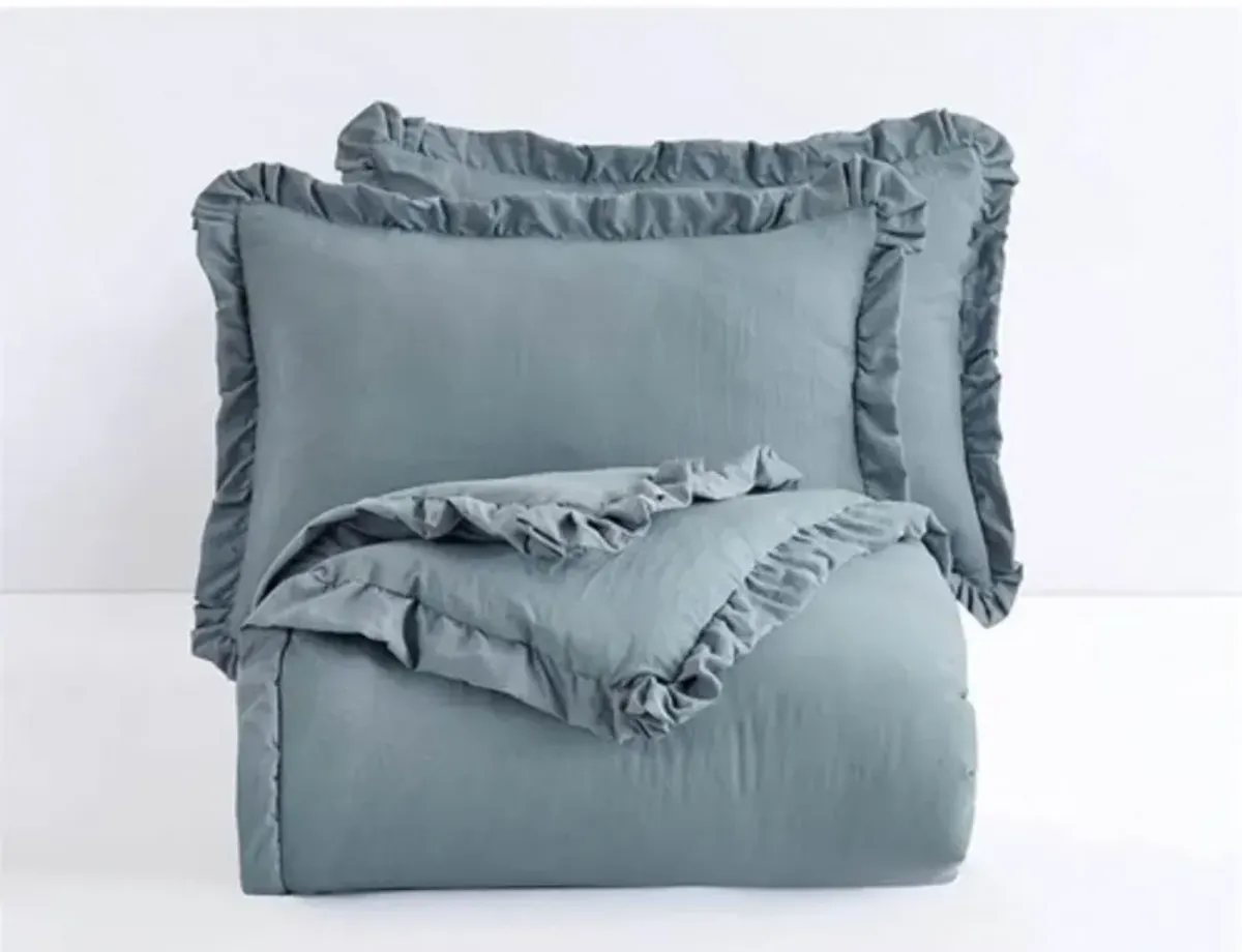 Hivvago Queen Oversized Blue Ruffled Edge Microfiber Comforter Set