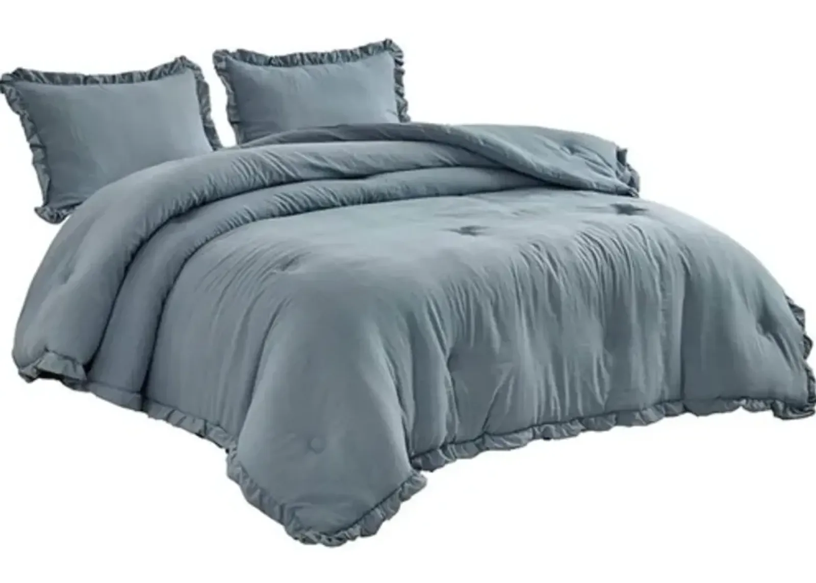 Hivvago Queen Oversized Blue Ruffled Edge Microfiber Comforter Set