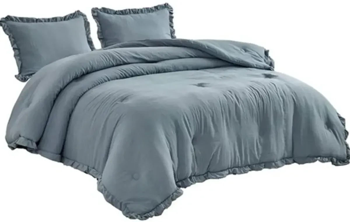 Hivvago Queen Oversized Blue Ruffled Edge Microfiber Comforter Set