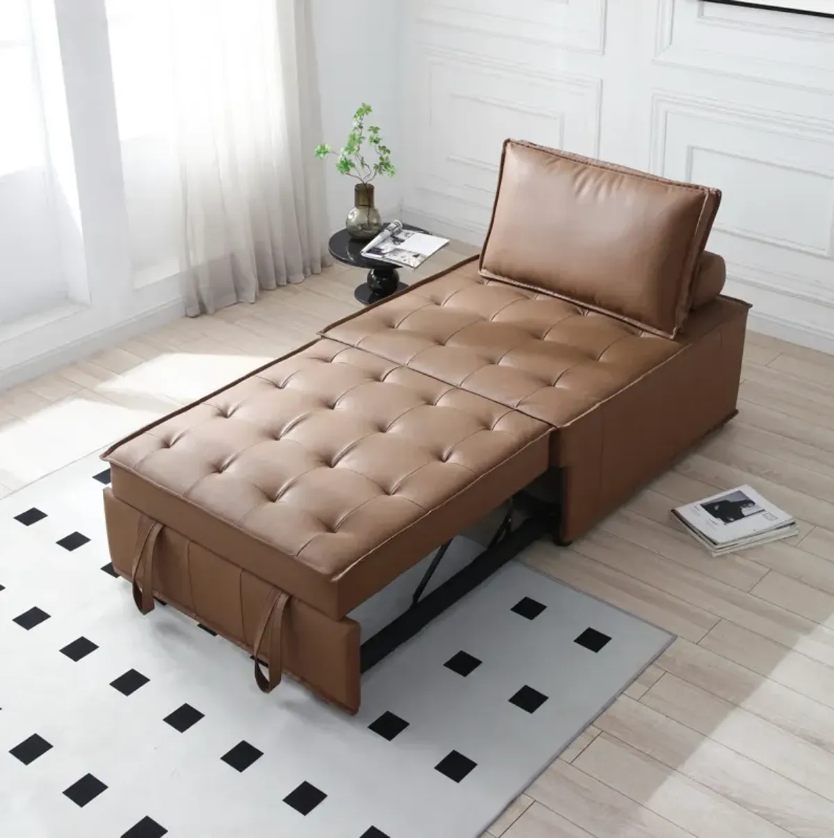 Multipurpose Faux Leather Ottoman Lazy Sofa Pulling Out Sofa Bed