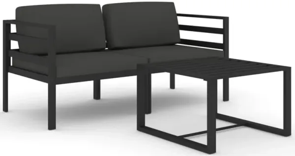 Shina 3pc Outdoor Modular Loveseat Set with Table, Gray Polyester - Benzara