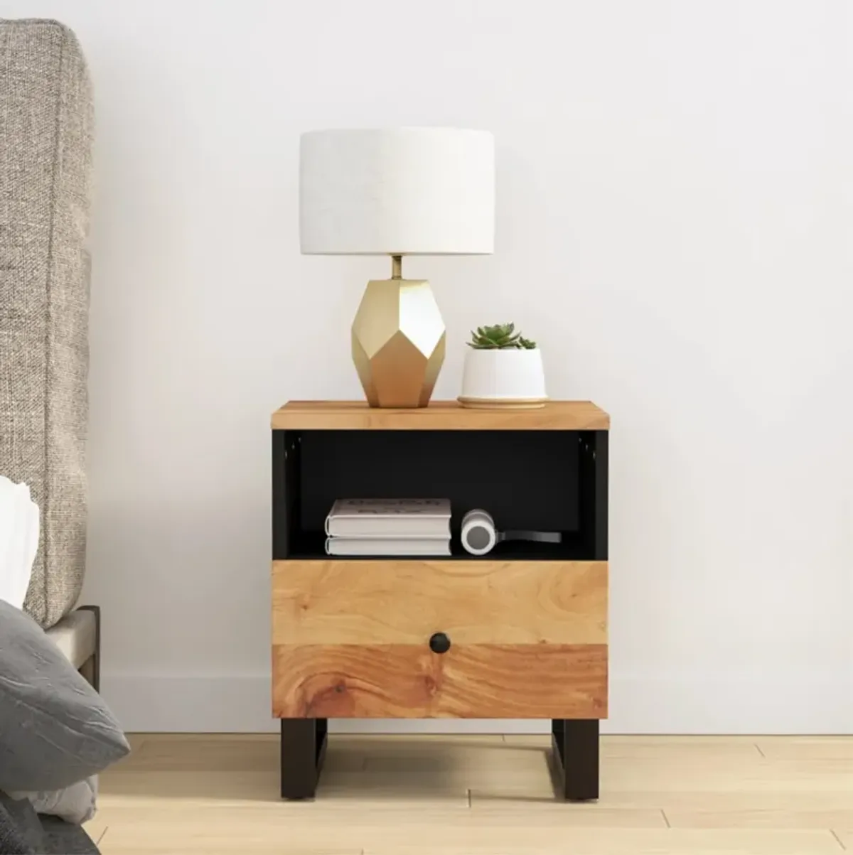 vidaXL Bedside Cabinet Solid Wood Acacia&Engineered Wood