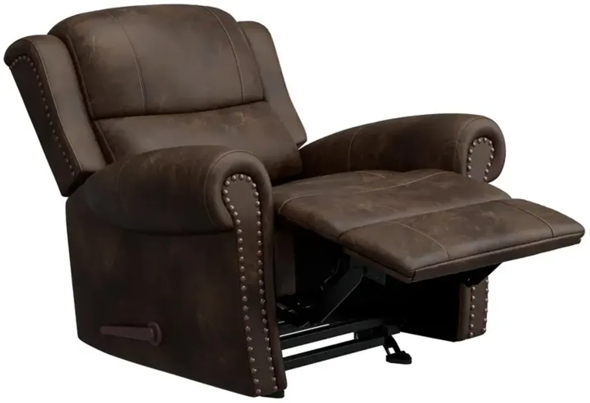 ProLounger Rocker Recliner in Distressed Saddle Brown Faux Leather