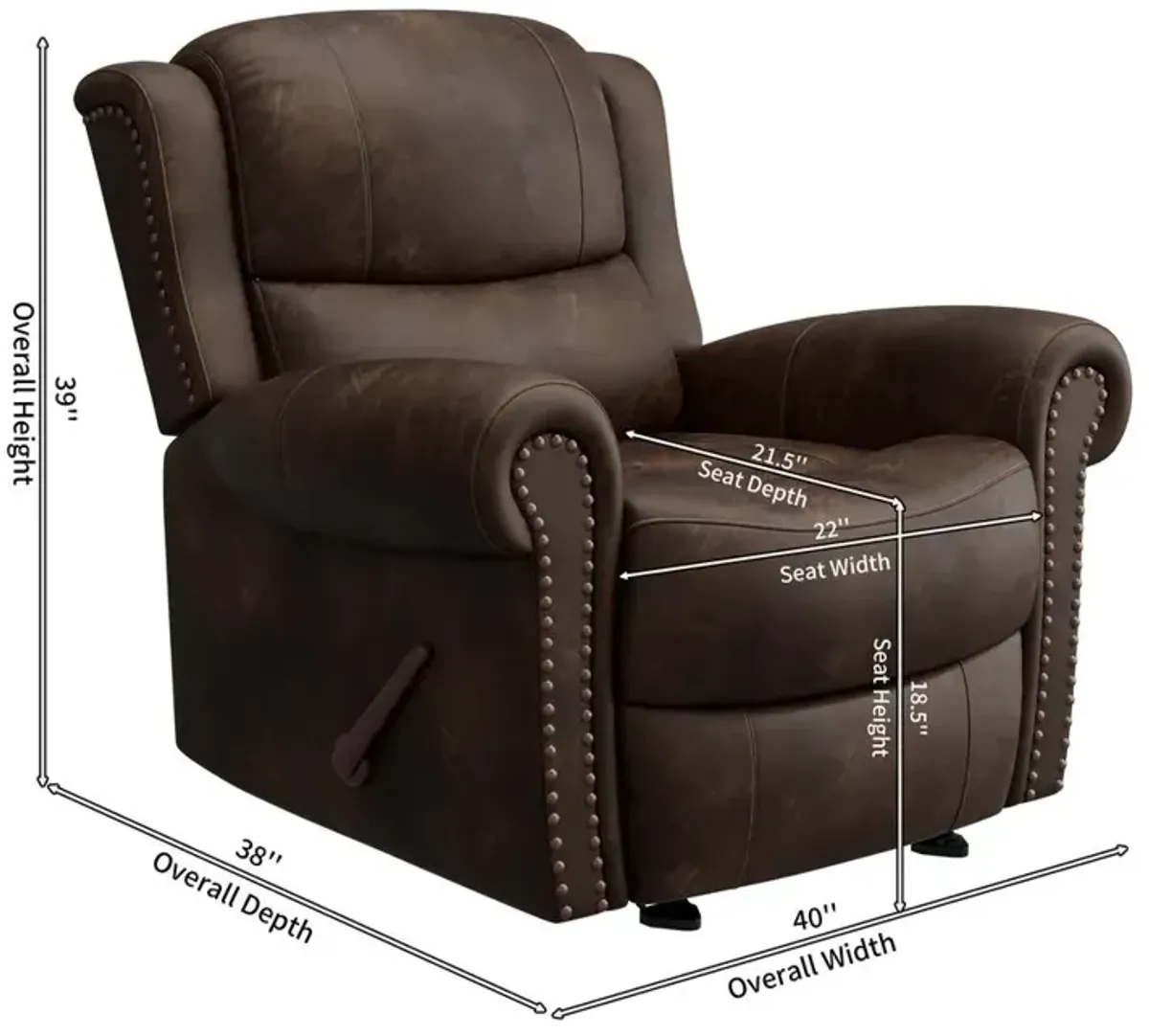 ProLounger Rocker Recliner in Distressed Saddle Brown Faux Leather