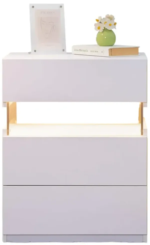 Nightstand with LED Lights 3 Drawers & Acrylic Panel for Bedroom