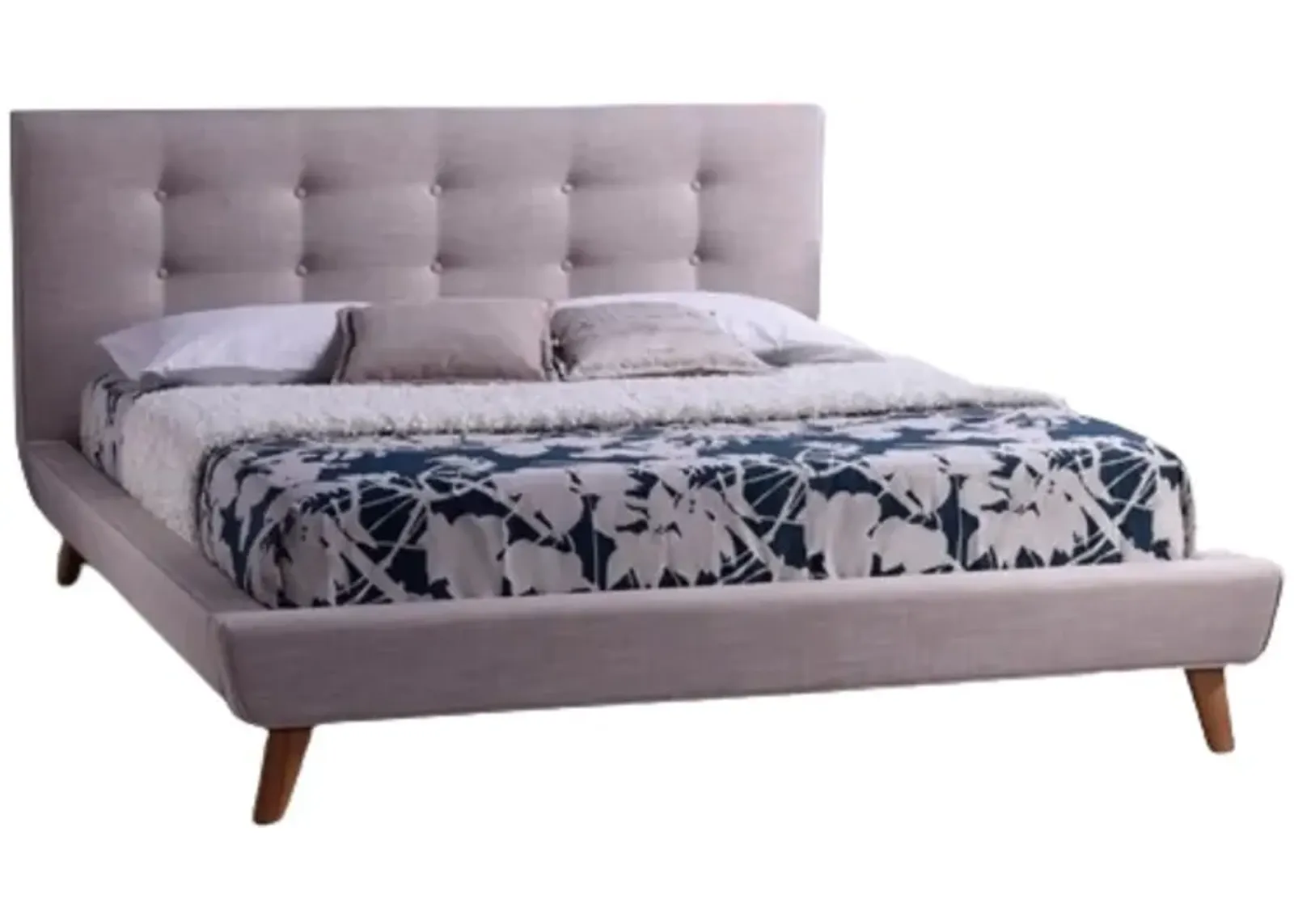 Full size Beige Linen Upholstered Platform Bed with Button Tufted Headboard