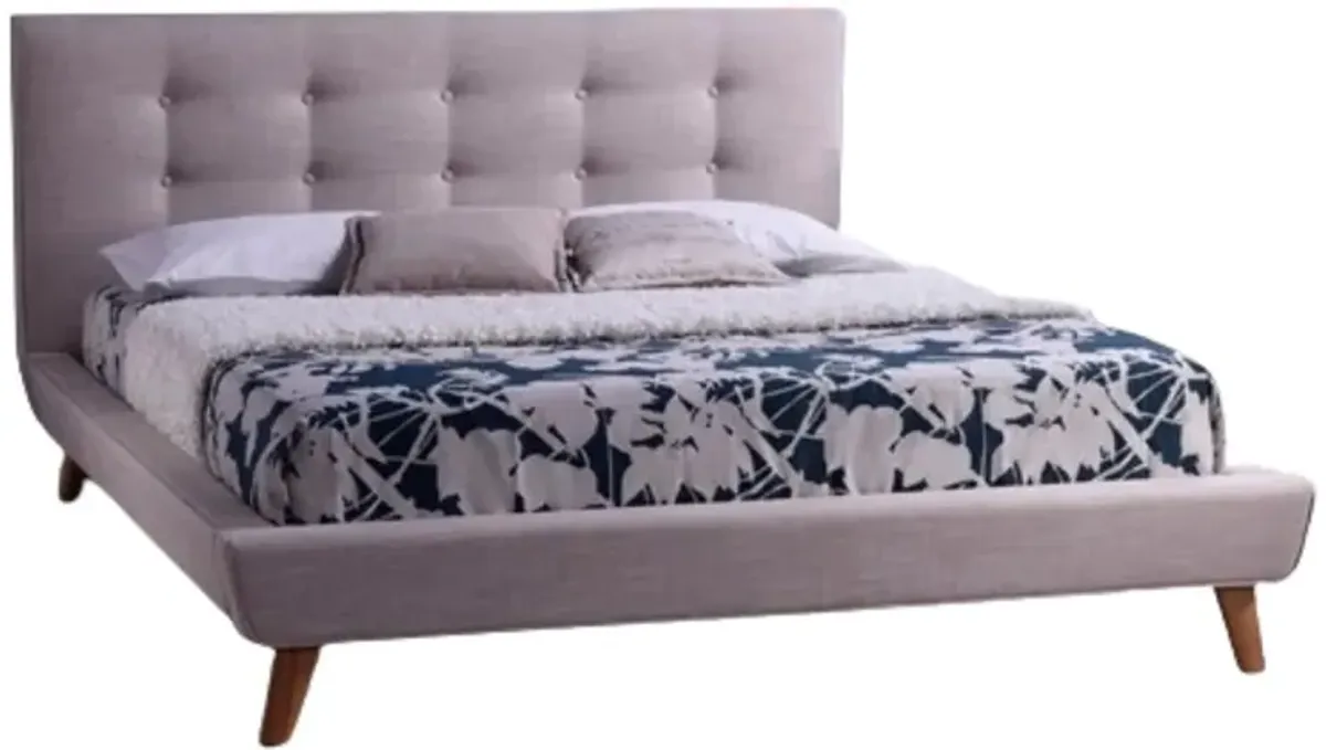 Full size Beige Linen Upholstered Platform Bed with Button Tufted Headboard