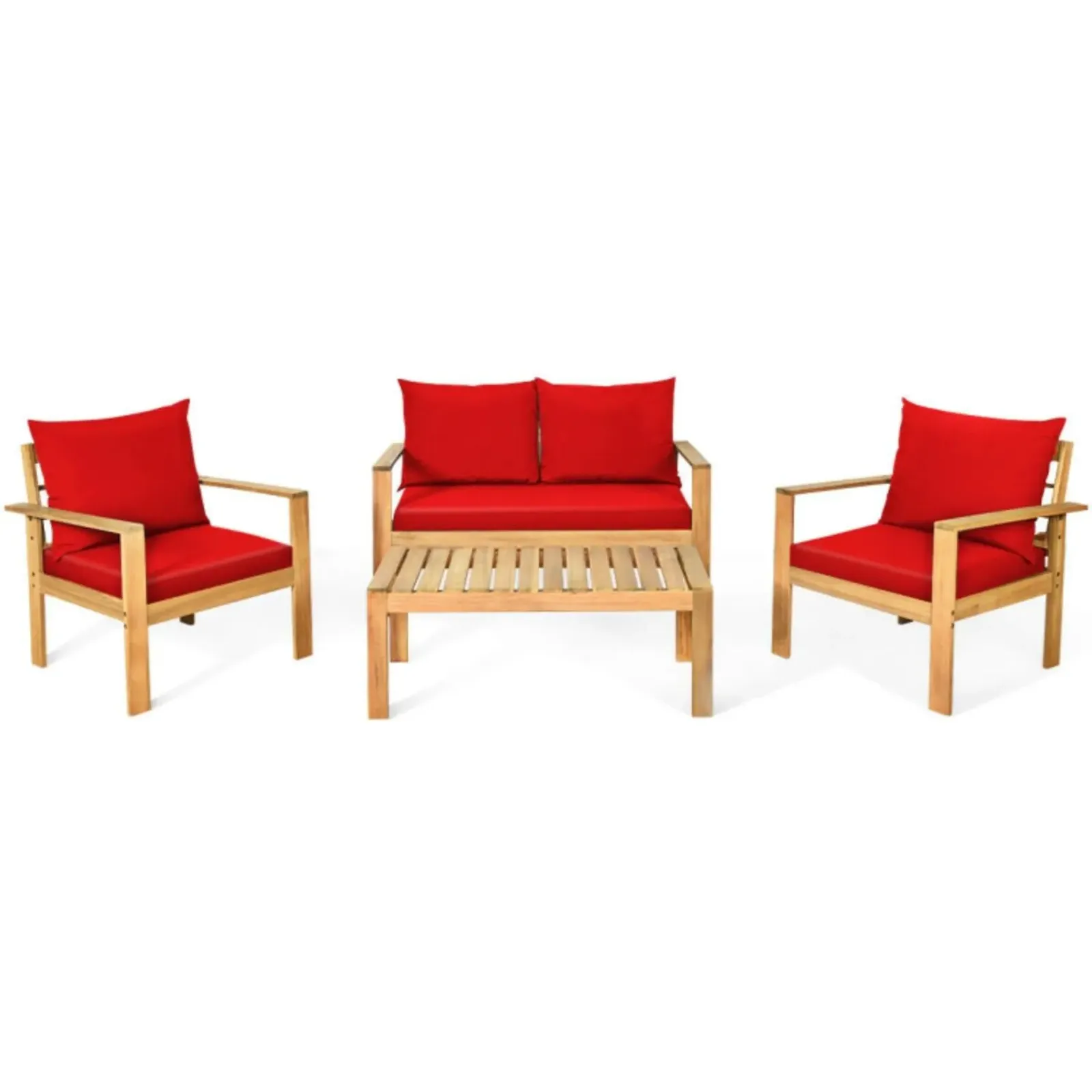 Outdoor 4 Pieces Acacia Wood Chat Set with Water Resistant Cushions