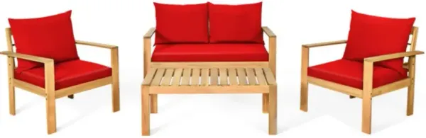 Outdoor 4 Pieces Acacia Wood Chat Set with Water Resistant Cushions