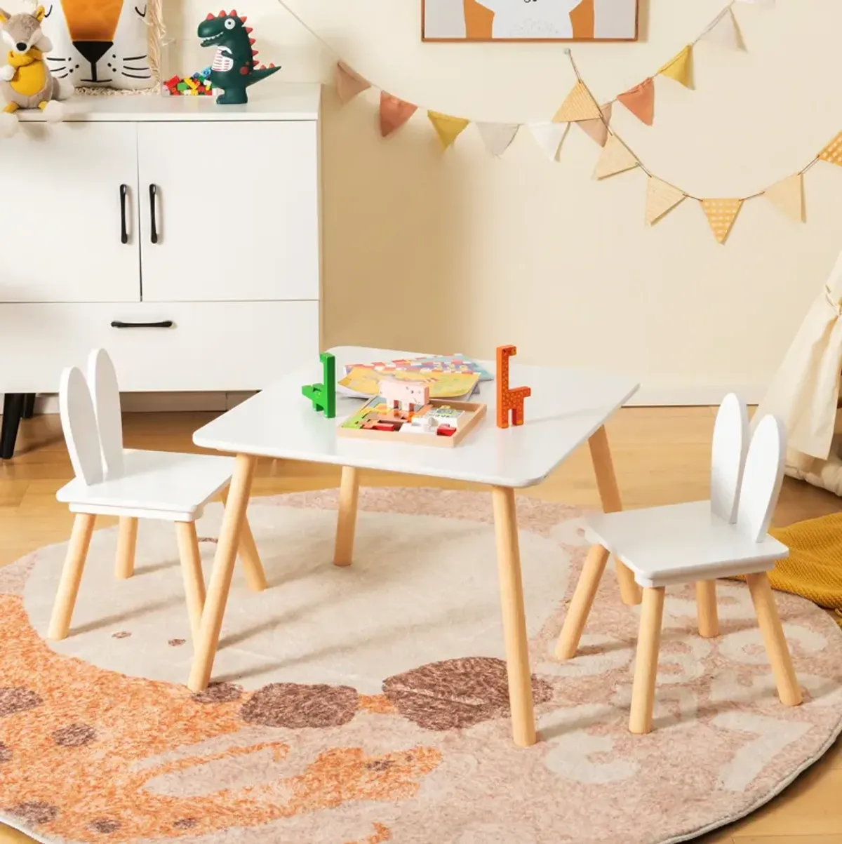 3 Pieces Kids Table and Chairs Set for Arts Crafts Snack Time