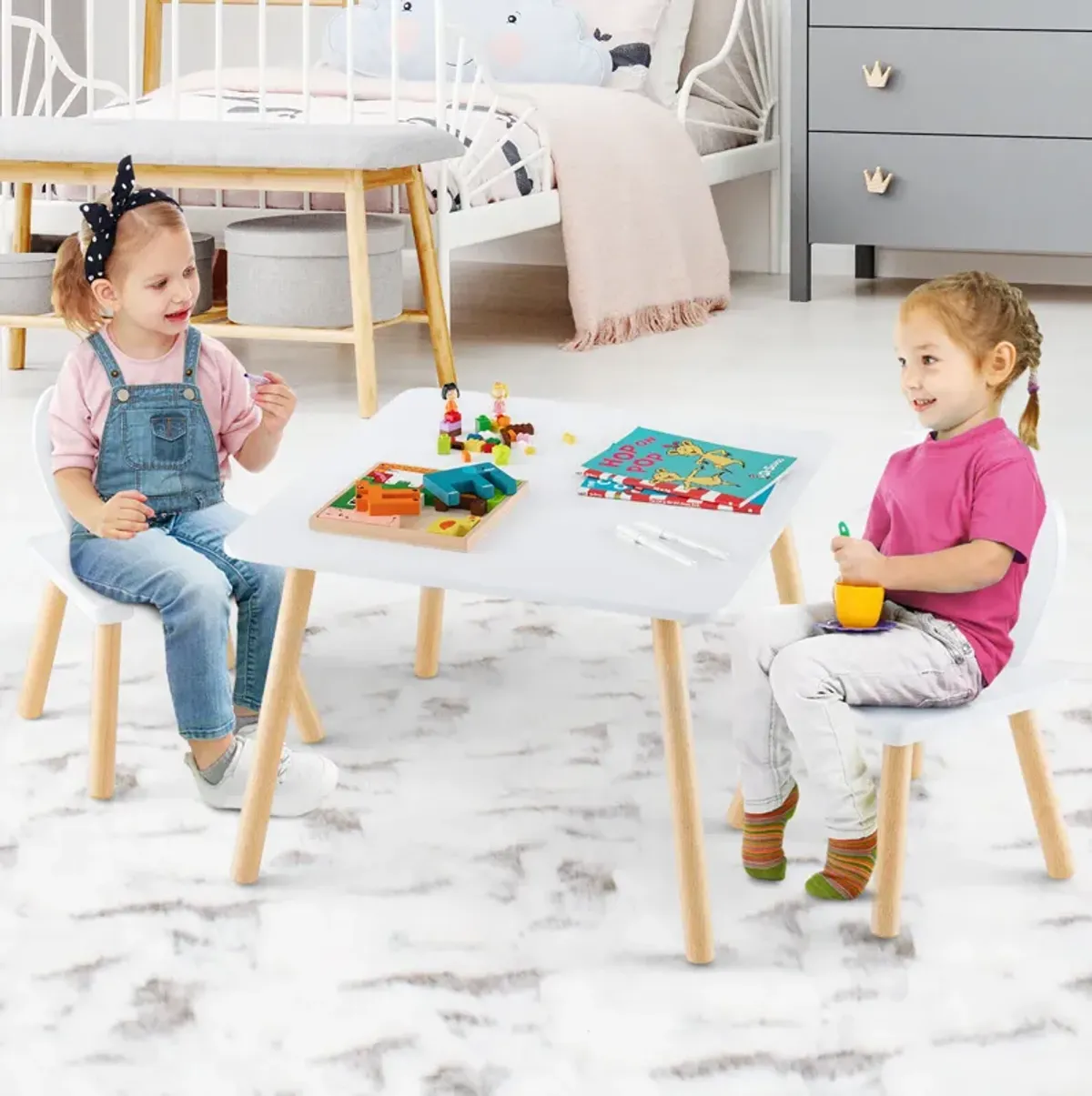 3 Pieces Kids Table and Chairs Set for Arts Crafts Snack Time