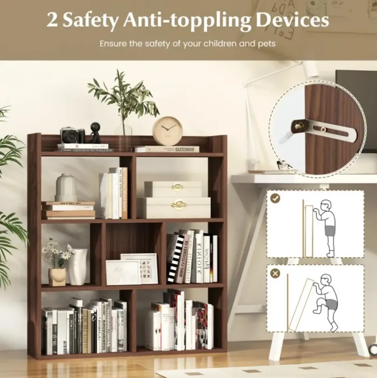 Hivvago 7 Cubes Open-back Bookshelf with Anti-Toppling Devices