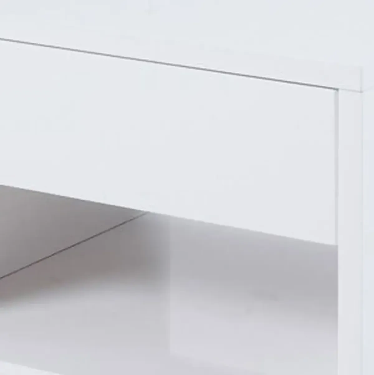 Contemporary Storage End Table With Metallic Base, Glossy White-Benzara