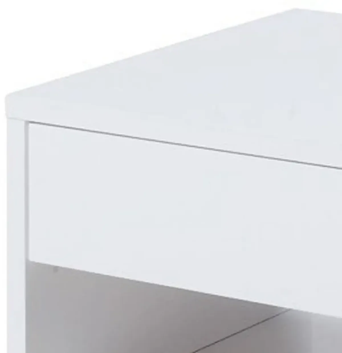 Contemporary Storage End Table With Metallic Base, Glossy White-Benzara