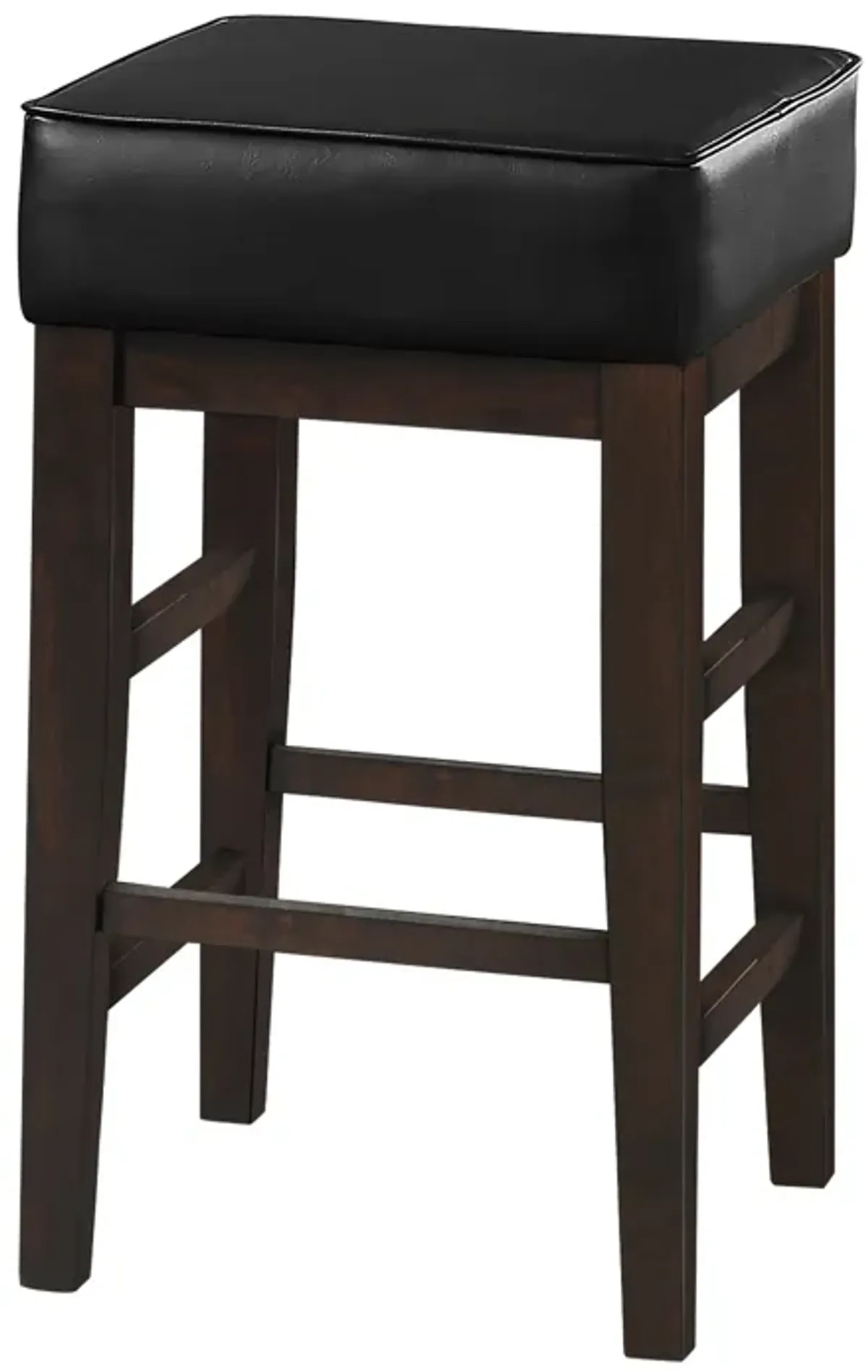 Vin 26 Inch Counter Height Stool, Black Faux Leather Seat, Dark Brown, Set of 2 - Benzara