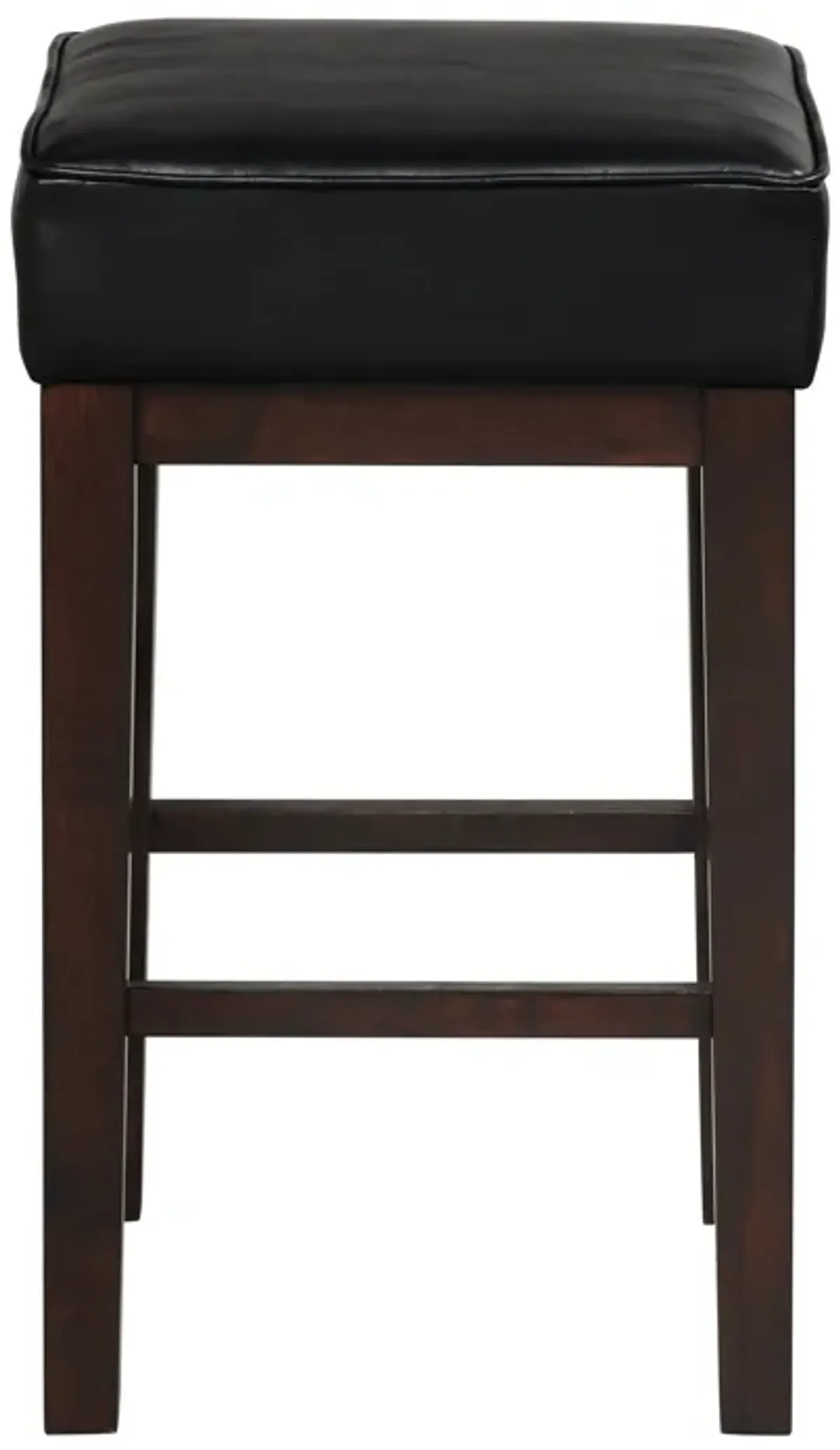 Vin 26 Inch Counter Height Stool, Black Faux Leather Seat, Dark Brown, Set of 2 - Benzara