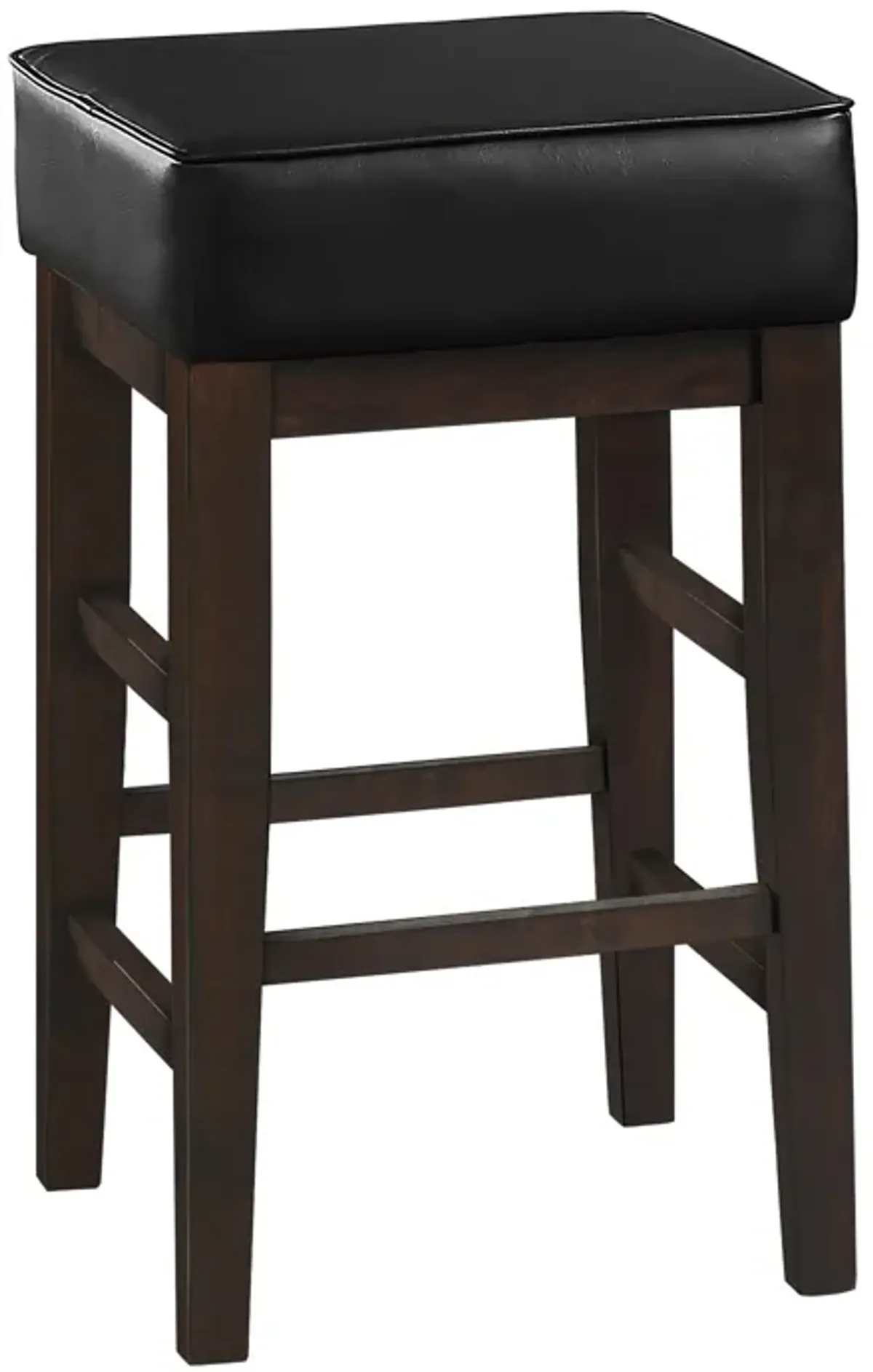 Vin 26 Inch Counter Height Stool, Black Faux Leather Seat, Dark Brown, Set of 2 - Benzara