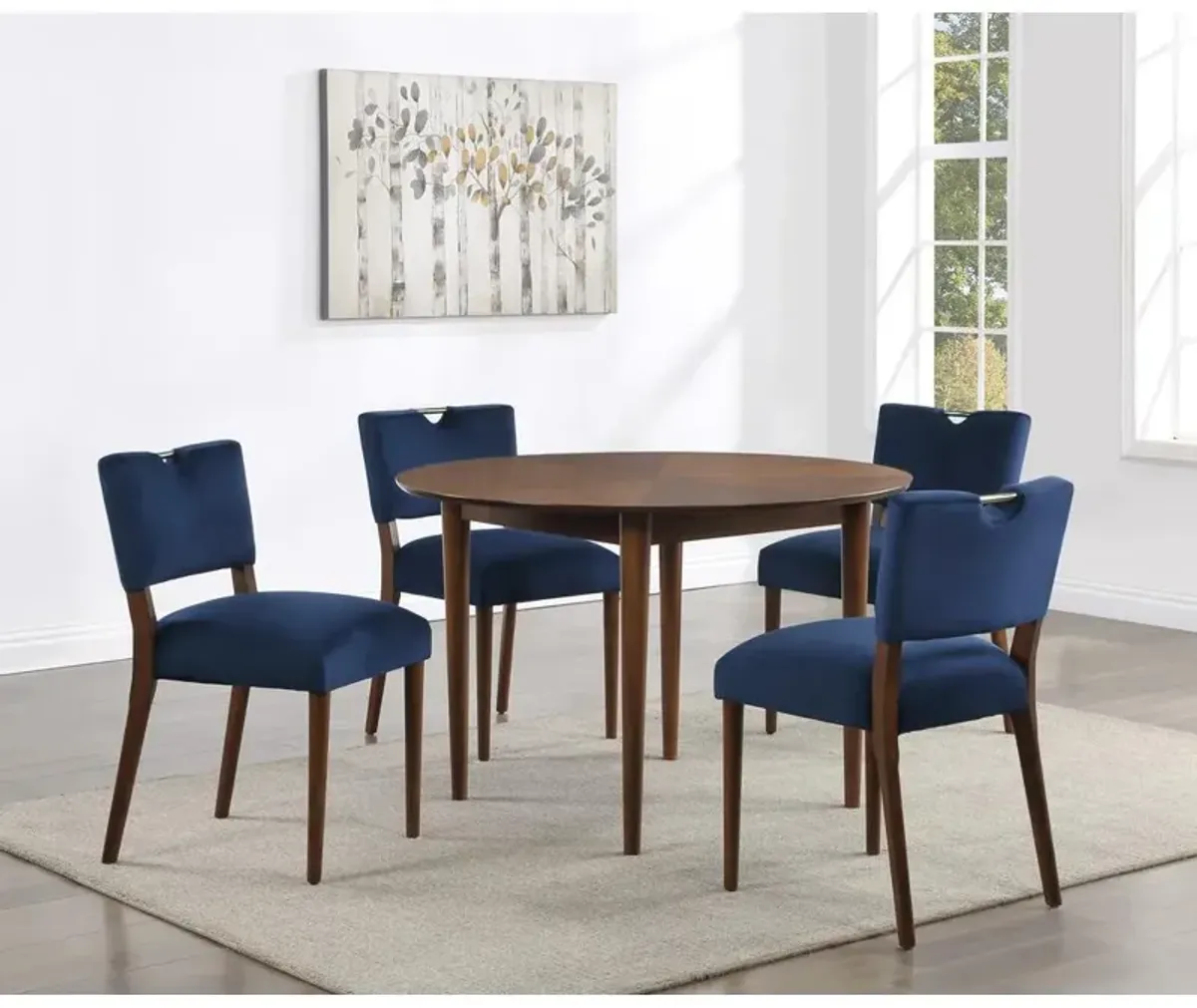 Comfort Pointe Bonito Blue Velvet 5-Piece Dining Set in Walnut Finish