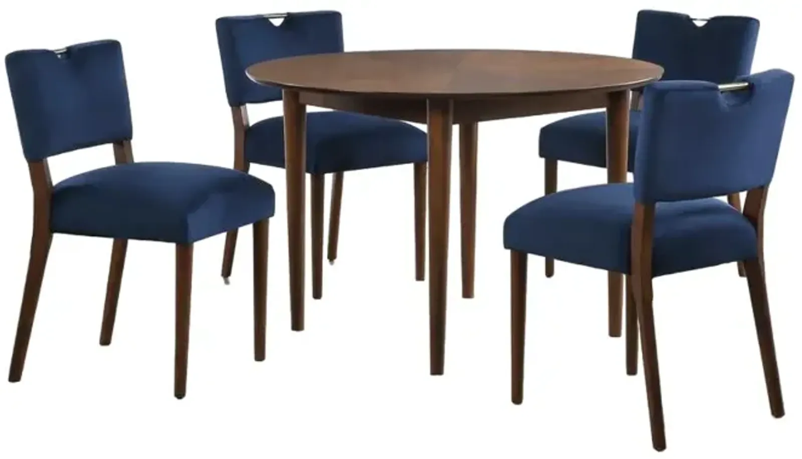 Comfort Pointe Bonito Blue Velvet 5-Piece Dining Set in Walnut Finish