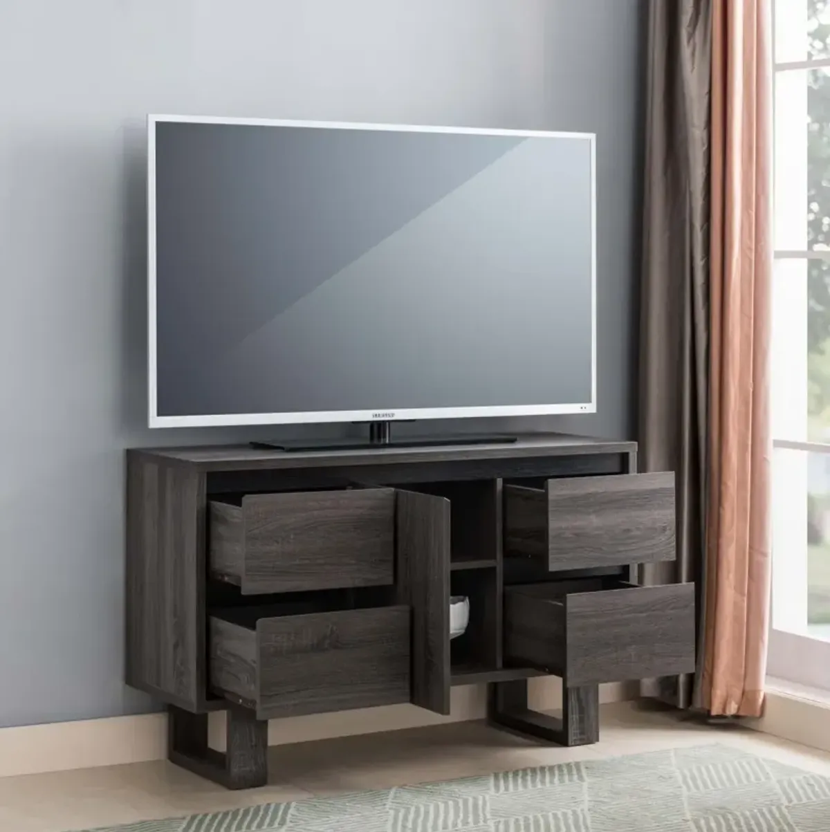 TV Stand Distressed Grey Black