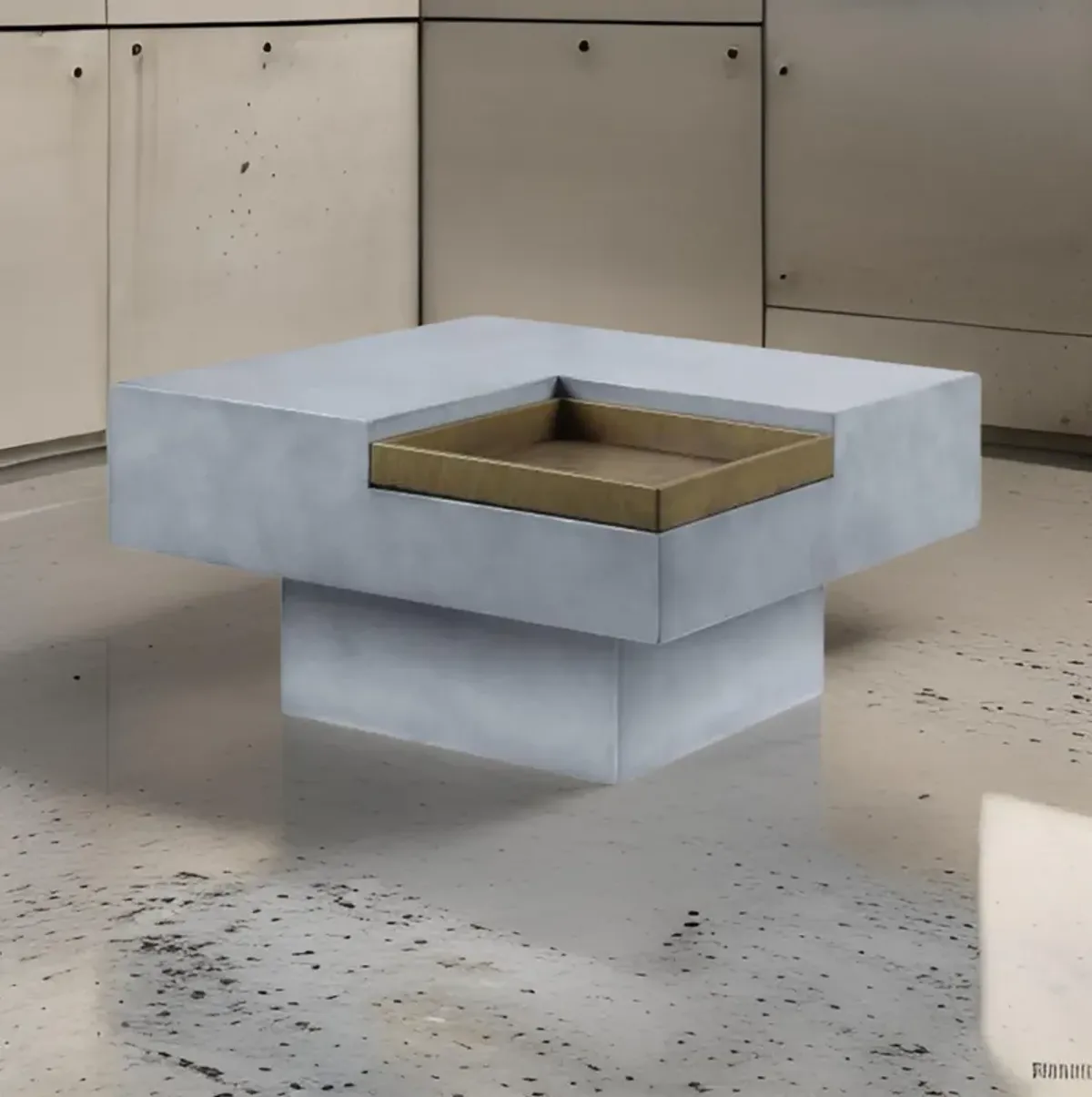 32 Inch Coffee Table with Removable Tray, Cement Construction, Smooth Gray - Benzara