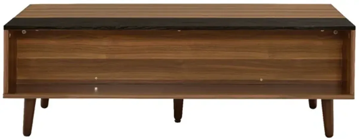 Wooden Coffee Table with Lift Top Storage and 1 Open Shelf, Walnut Brown-Benzara