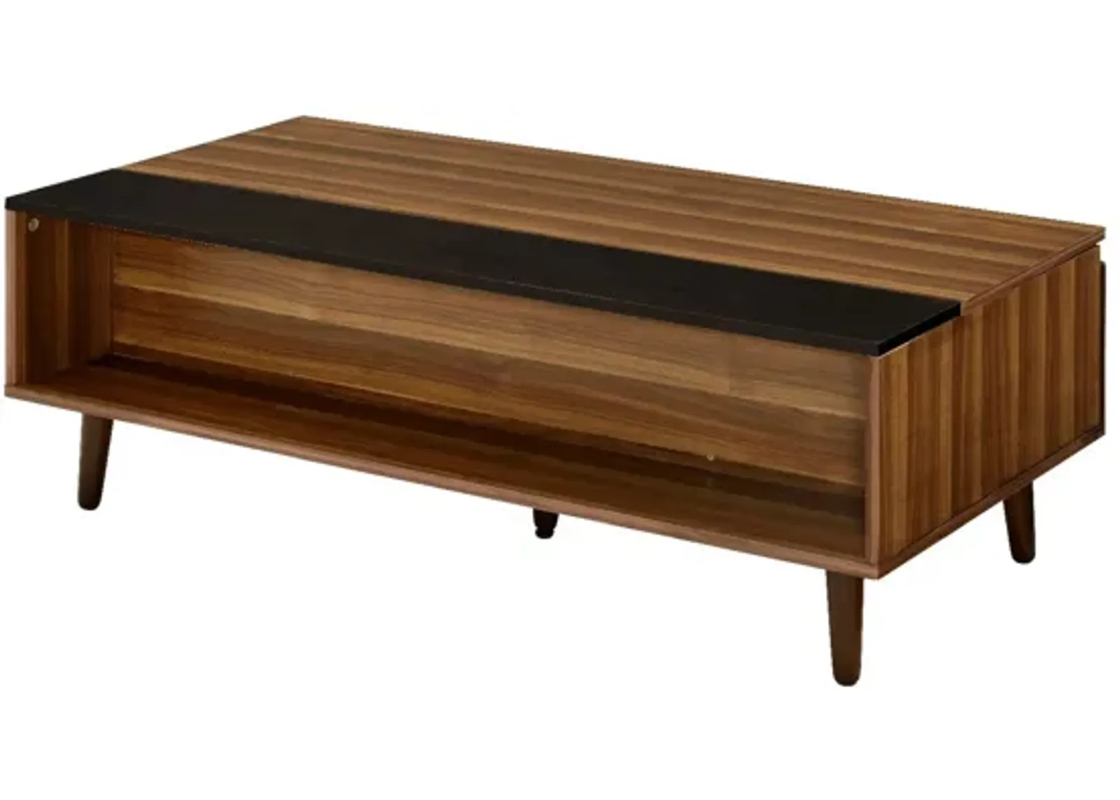 Wooden Coffee Table with Lift Top Storage and 1 Open Shelf, Walnut Brown-Benzara