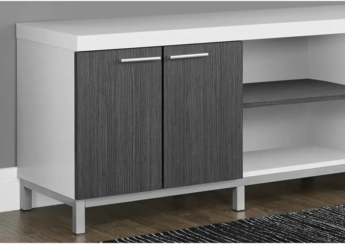 Monarch Specialties I 2591 Tv Stand, 60 Inch, Console, Media Entertainment Center, Storage Cabinet, Living Room, Bedroom, Laminate, White, Grey, Contemporary, Modern